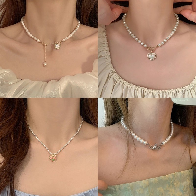 Love Tulip Imitation Freshwater Pearl Necklace Light Luxurious Temperament Versatile Clavicle Chain Niche Necklace Women Summer