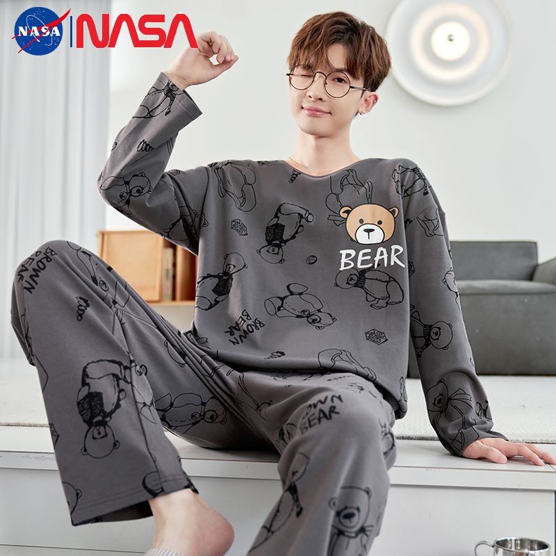 NASA pajamas men's long-sleeved spring and autumn cartoon men's teenagers pure cotton boys' home clothes suit autumn