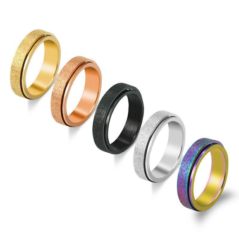 Amazon Rotating and Rotatable Titanium Steel Frosted Stress Relief Ring Pearl Sand Colorful Men's Glossy Ring