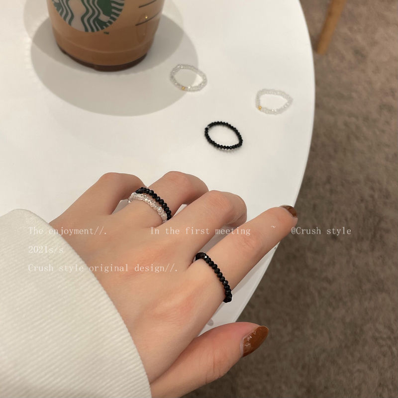 Elastic adjustable crystal ring for women, trendy, simple, student, versatile, niche design, index finger ring for couples