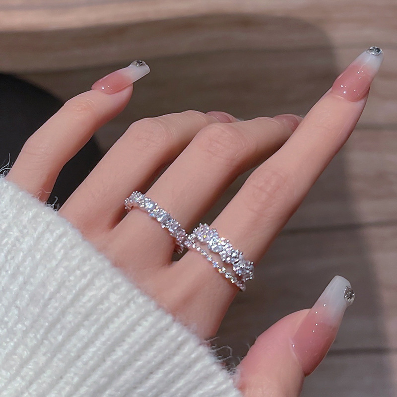 Japanese and Korean light luxury high-end flash diamond zircon ring women's ins trend cold style exquisite fashion personalized index ring