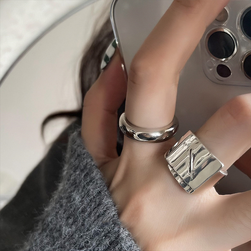 Korea Dongdaemun Heavy Industries s925 sterling silver ring women's glossy wavy surface fashion personality light luxury trendy ring