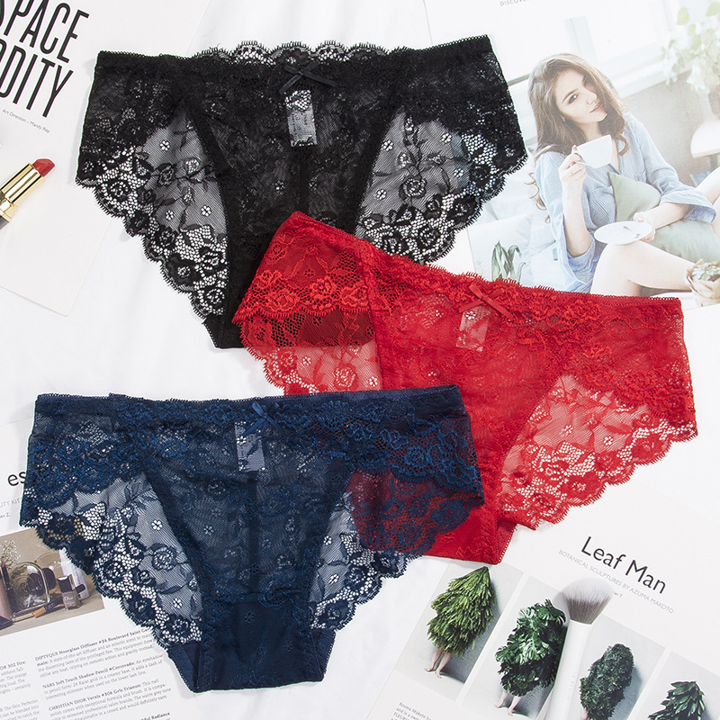 Sexy lace panties for women, mid-waist seamless sexy butt lifting 100% cotton briefs for women