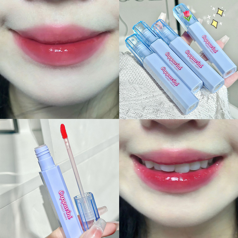 Cappuvini smart water-gloss lip glaze, water-like mirror moisturizing, not easy to stick to the cup, whitening lipstick, long-lasting lip gloss for women