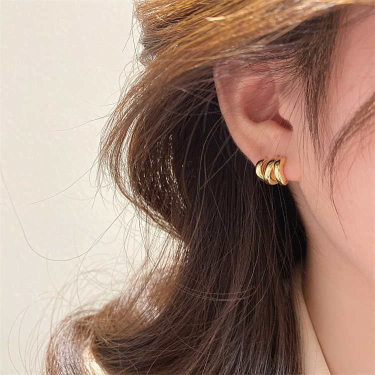 French arc corrugated three-layer earrings for women, new trendy Korean temperament earrings, earrings, earrings, earrings