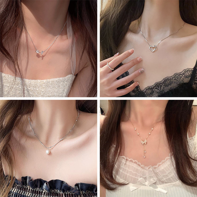 Sweet style ~ light luxury style niche design pearl versatile necklace women's combination tulip ins clavicle chain temperament