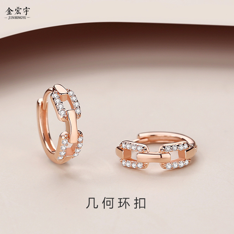 925 sterling silver Korean style simple square chain earrings ins cold style European and American versatile earrings daily commuting earrings