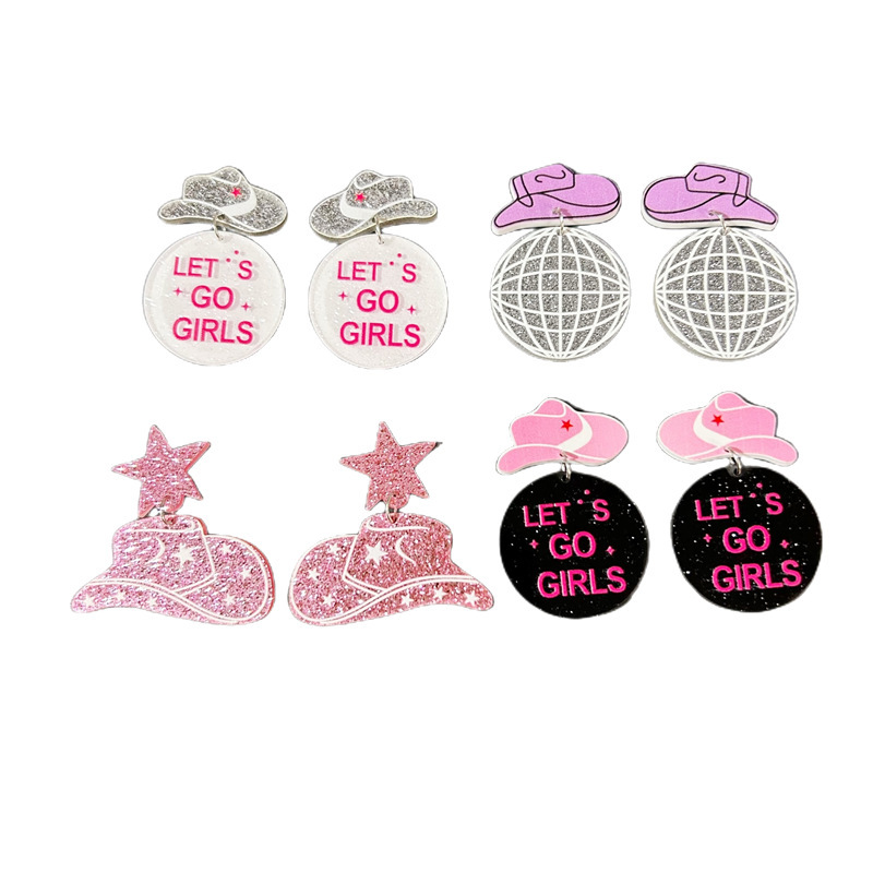 Cross-border Amazon earrings American festival accessories Western cowboy hat earrings disco ball acrylic earrings