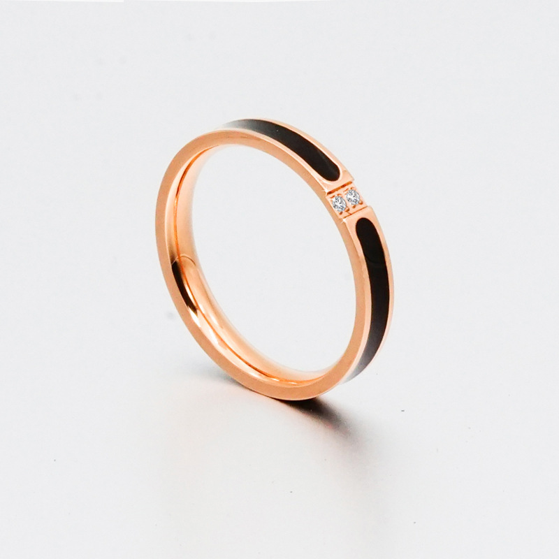 European and American cross-border fashion simple rose gold two diamond titanium steel ring for men and women couples