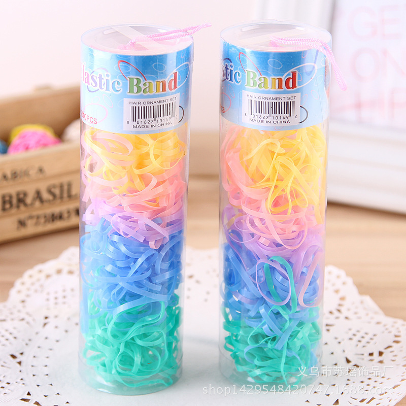 Korean children's hair accessories in buckets, colorful small rubber bands to tie hair without damaging hair, disposable hair ties and headbands