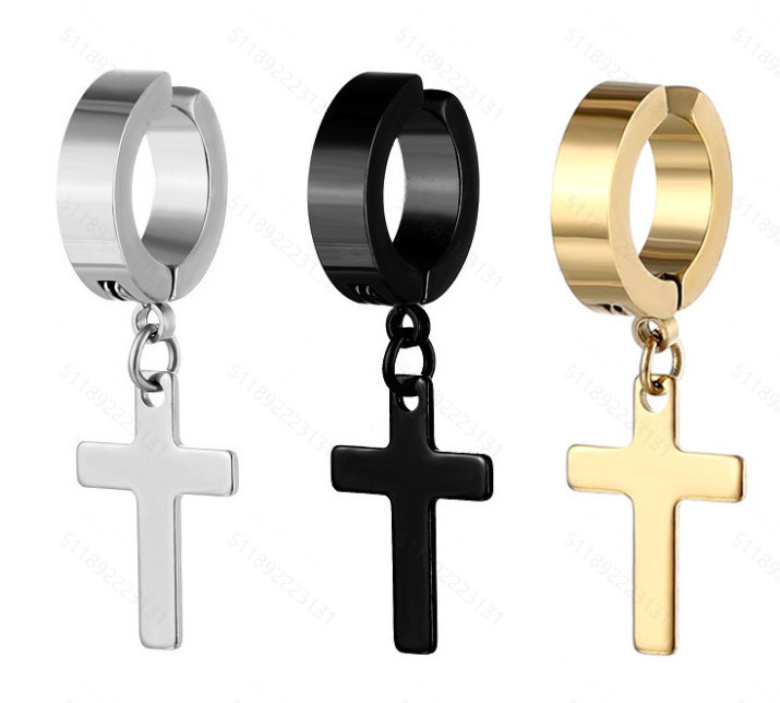 European and American hot-selling fashion titanium steel men's cross ear clip stainless steel hip-hop trend earrings earrings jewelry