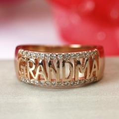 wish grandma letter diamond ring hollow ring ring women's holiday gift