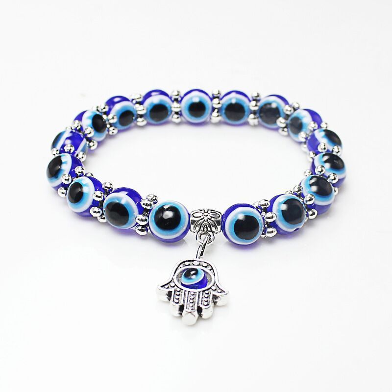 Retro Blue Eye Beads Hand of Fatima Lucky Bracelet Straight