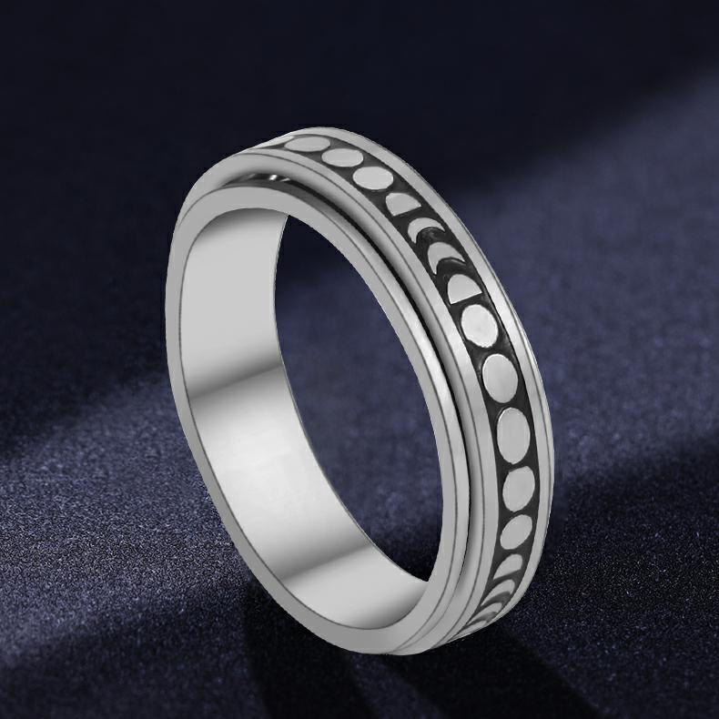 Amazon supply polka dot moon rotatable titanium steel decompression ring for women cross-border decompression rotary ring