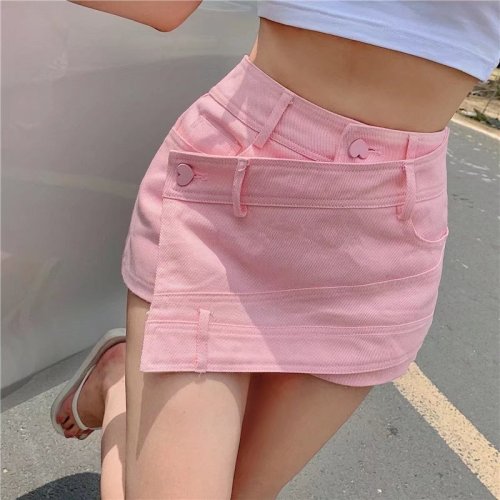 Korean version of irregular spliced ​​culottes, high-waisted, slimming, anti-exposure jeans for women, summer shorts for small people, versatile shorts