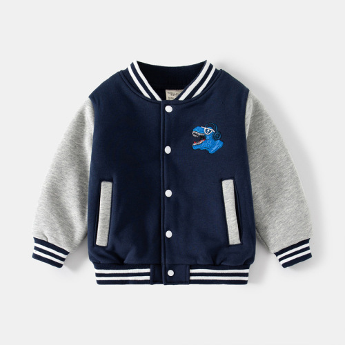 Cartoon dinosaur new boys' fleece baseball jacket, trendy children's casual jacket, long-sleeved cotton children's sweatshirt