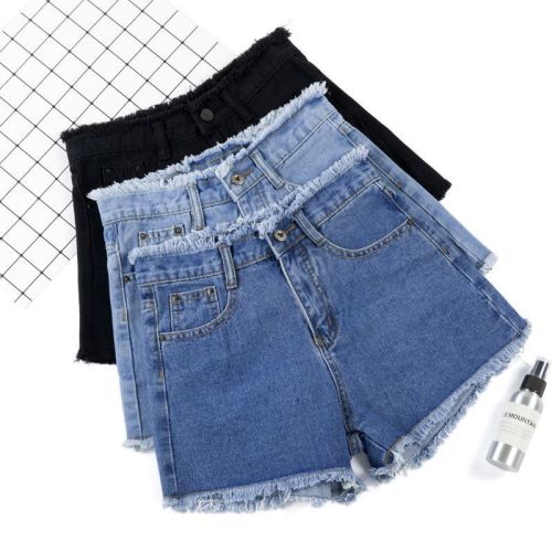 New Summer Retro High Waist Denim Shorts Women's Wide Leg Loose Casual A-Line Slim Korean Style Hot Pants