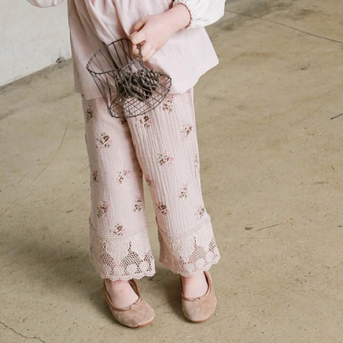 2024 Spring Strawberry Shan Korean Children's Clothing Girls Girls Fashion Lace Floral Casual Pants