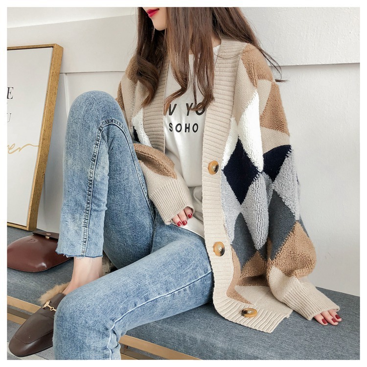 Autumn and winter new style Internet celebrity sweater jacket women's loose Korean style lazy style knitted cardigan thick style