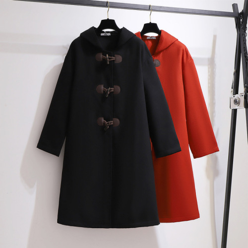 Plus size women's autumn and winter fat mm fat sister Korean style thickened double-sided woolen coat long horn button coat