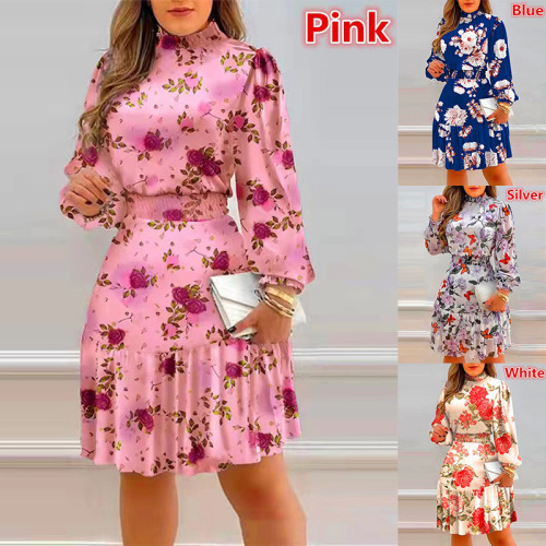 Amazon AliExpress Wish Independent Station ebay Cross-border Women's Pile Collar Floral Print Dress