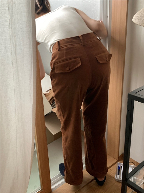 Autumn new Korean Dongdaemun th*Barn*et high-waisted straight casual corduroy trousers for women