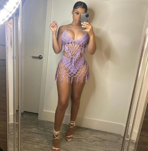 European and American women's swimwear sexy handhook seaside cover-up knitted casual swimwear set