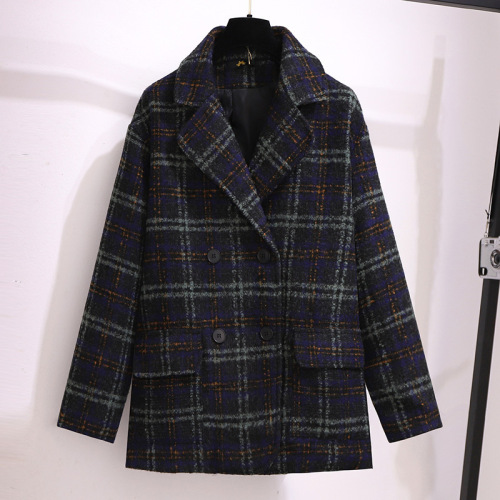 Plus size women's clothing wholesale fat sister mm autumn and winter new suit collar plaid woolen coat woolen coat