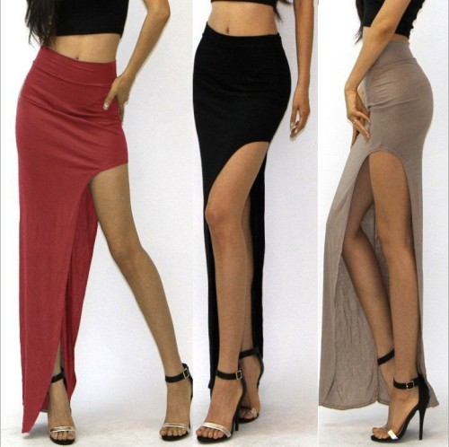 Product Sexy high-waisted side slit hip-covering long skirt Colorful multi-color leg-revealing long skirt