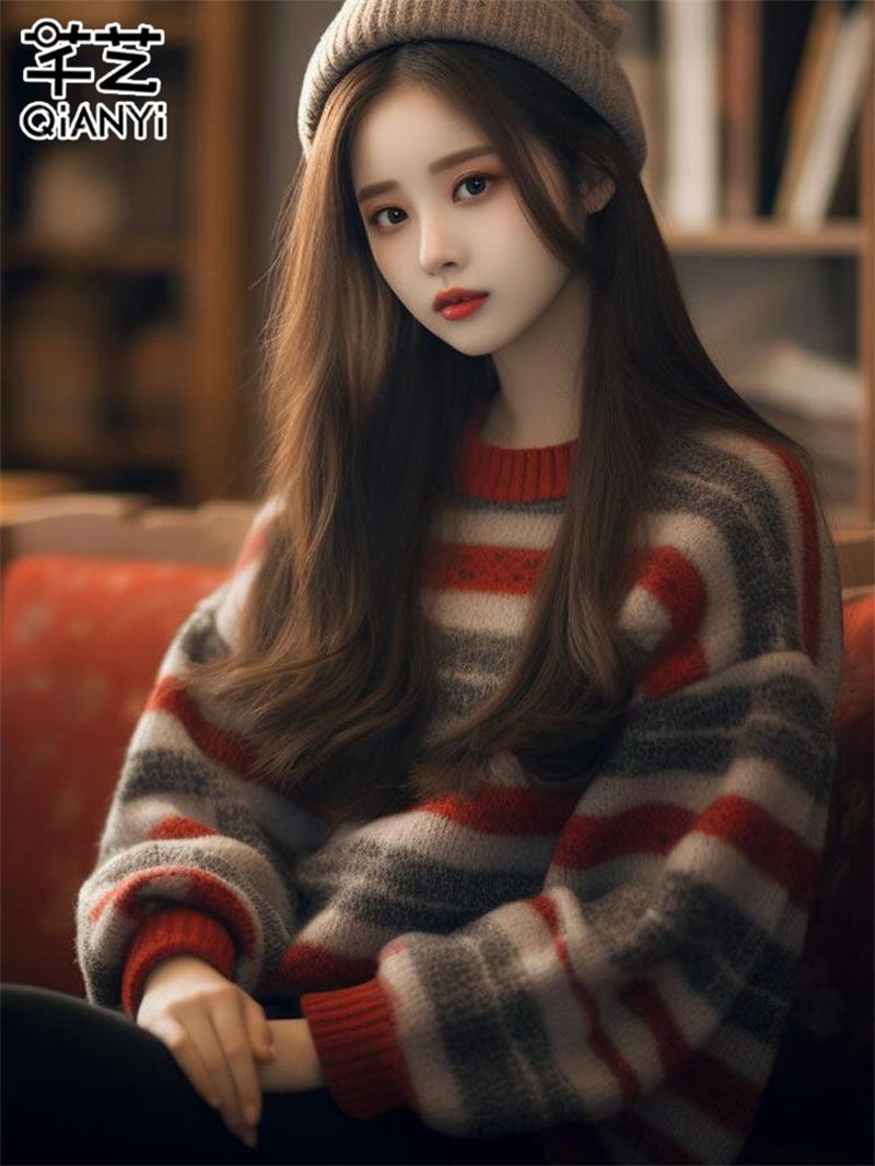 Atmospheric New Year's jersey contrasting striped sweater for women in autumn and winter niche chic versatile sweater trend