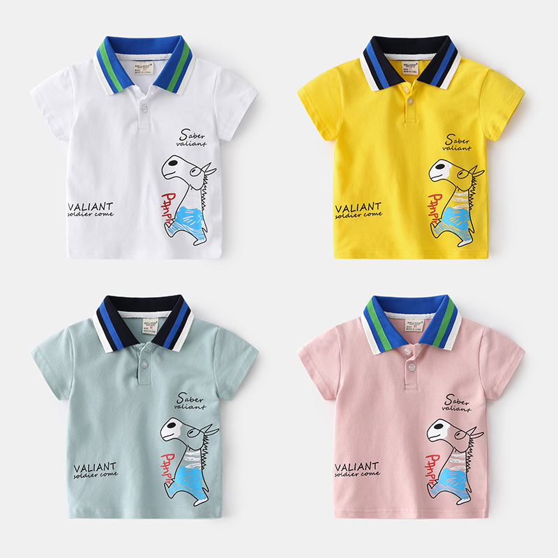 New summer trendy cartoon print boys' short-sleeved Korean fashion pony pattern cute tops short-sleeved shirts