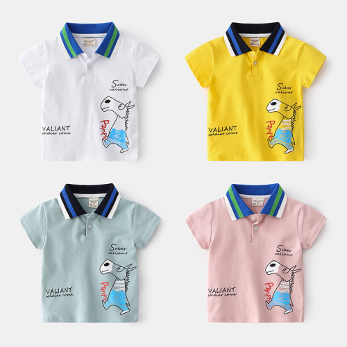New summer trendy cartoon print boys' short-sleeved Korean fashion pony pattern cute tops short-sleeved shirts