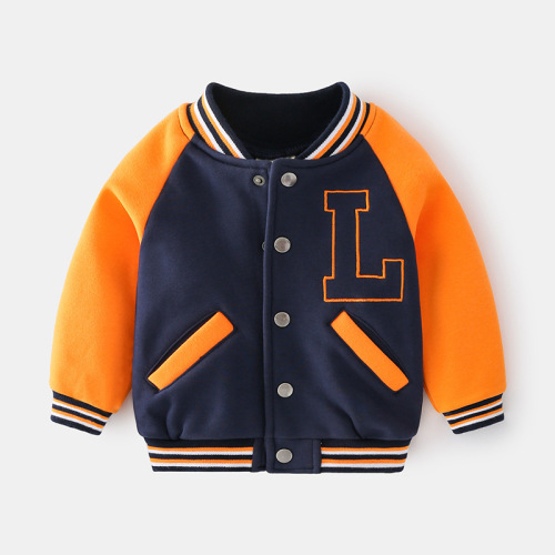 New cotton children's jacket, autumn children's clothing, boys' round neck splicing long-sleeved baseball uniform jacket for small and medium-sized children