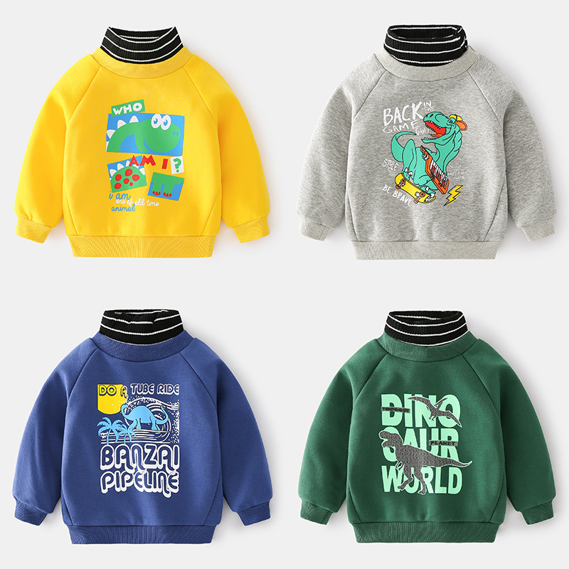 Western style funny cartoon pattern children's sweatshirt boys cotton bottoming children's clothing comfortable and soft turtleneck pullover