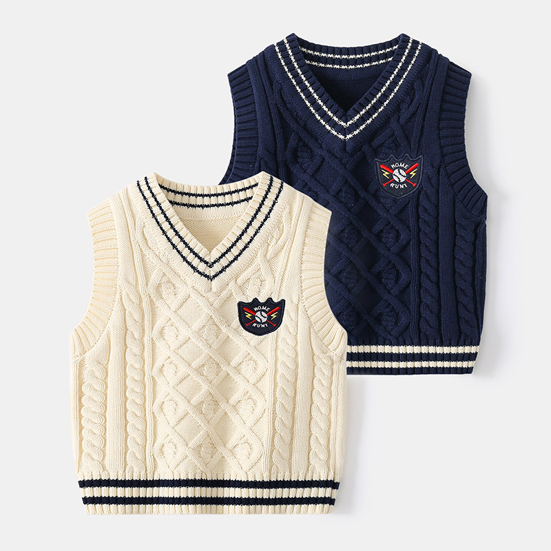Autumn new boys' college style vest knitted vest pullover Korean style foreign style sweater British style embroidery