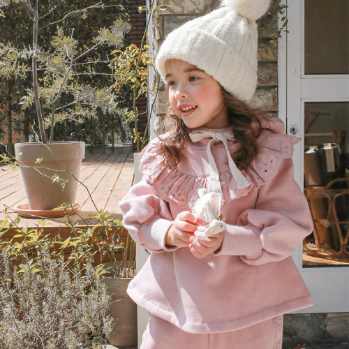 2024 Autumn and Winter Strawberry Shan Korean Style Children's Wear Children's Girls Fashionable Lace Hooded and Velvet Loose Sweatshirt
