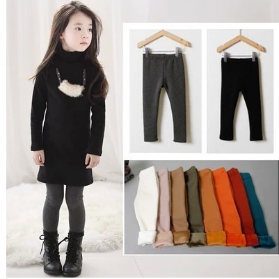 2018 new autumn and winter leggings for girls, candy color for outer wear, girls' leggings with velvet and thickening for winter wear