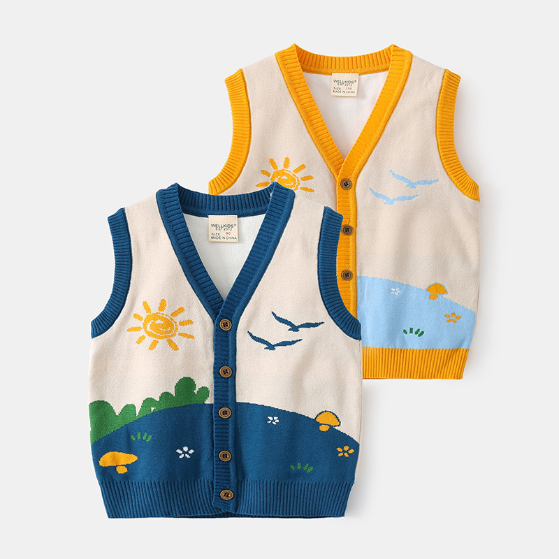 Fashionable and Casual Autumn Boys' Vest Single-breasted Cartoon Cotton Cardigan Children's Clothing