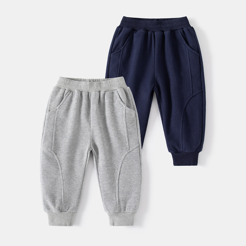 Navy blue running sports pants for boys, rubber band mid-waist children's pants, cotton blended multi-color casual pants