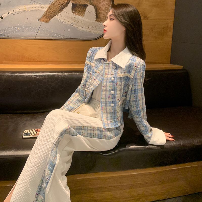 Xiaoxiangfeng suit for women spring and autumn 2023 new fashionable and high-end age-reducing tops and wide-leg pants two-piece set