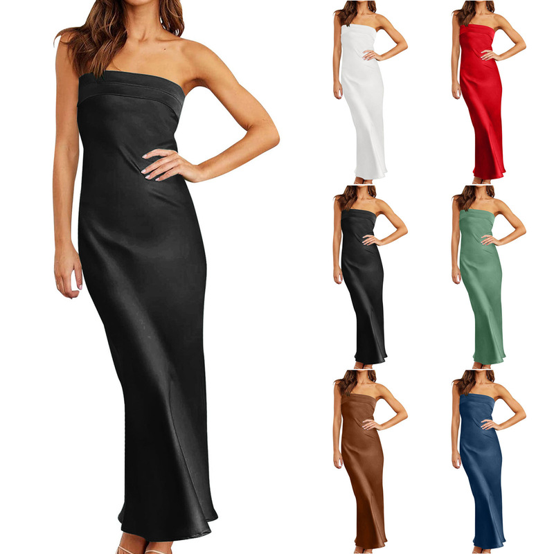 Summer new cross-border European and American sexy tube top high waist hip ladies evening dress dress for women