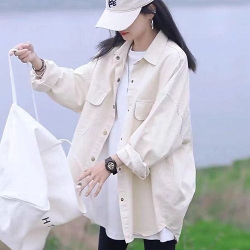Retro Hong Kong style denim shirt jacket women's thin spring and autumn 2023 new casual loose slim mid-length top