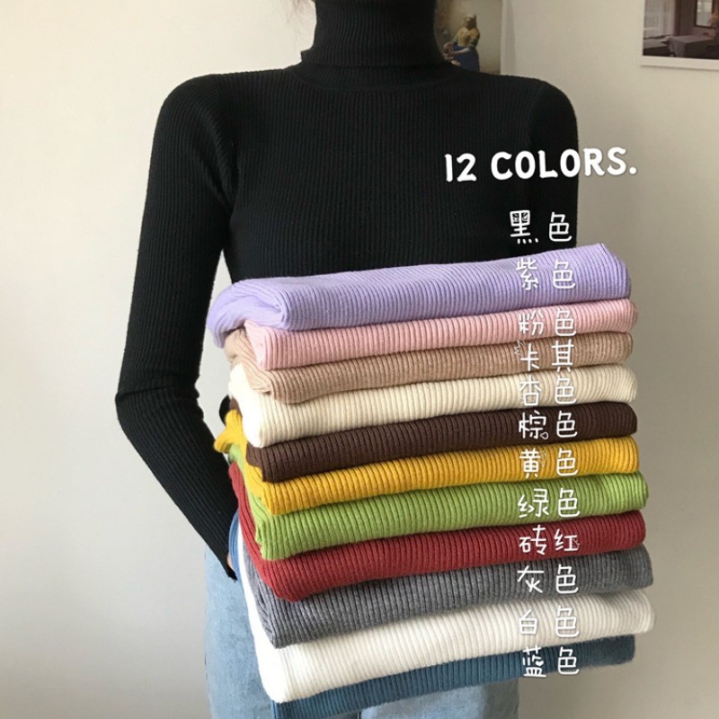 12-color turtleneck warm sweater for women in spring and autumn new solid color slimming long-sleeved bottoming sweater