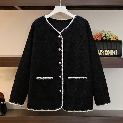 Plus size women's winter new Korean style fat mm slimming thickened mid-length imitation lamb wool jacket 63377