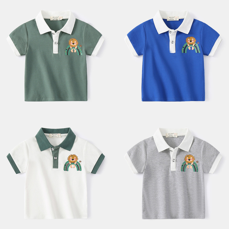 New boys' cartoon pattern polo shirt, spliced ​​casual Korean version trendy small and medium-sized children's short-sleeved wholesale