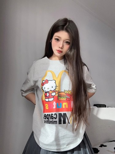 [Tmall/Quality] Closely combed heavy cotton Hello Kitty McDonald's printed short-sleeved T-shirt for women summer