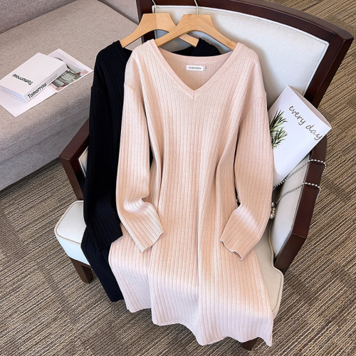 200/350 Jin Large Size Women's Bust 150/160 Loose Long V-neck Sweater Dress 300 Jin 8817