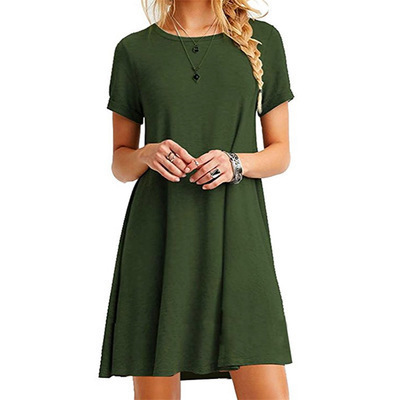 European and American foreign trade short-sleeved large size solid color dress for women summer nz056