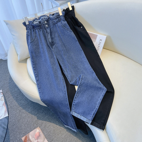 Plus size women's 200/300 catties denim trousers high waist slimming casual loose slimming dad pants 3359