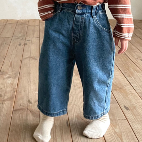 Korean style children's clothing, infants and toddlers, fashionable, loose wide-leg pants, high-waisted casual jeans, baby trendy children's pants